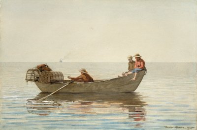 Drei Jungen in einem Dory mit Hummerfallen von Winslow Homer